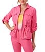 Color:Pink Paradise - Image 1 - Bouyant Twill Roll Tab Sleeve Drawstring Waist Utility Jacket