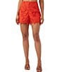 Color:Reef Red - Image 1 - Brightness Floral Lace Scalloped Hem Shorts
