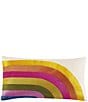 Color:Pink - Image 1 - Calistoga Multi-Colored Stripe Rainbow Embroidered Lumbar Pillow