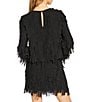 Trina Turk Chinaberry Coordinating Flutter Fringe Chiffon Round Neck Long Sleeve Top, Color:Black - Image 2