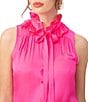 Color:Downtown Pink - Image 3 - Cinzia Stretch Satin High Ruffled Mock Neck Sleeveless Button Front Top