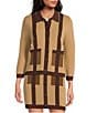 Trina Turk Coordinating Gaia Colorblock Knit Point Collar 3/4 Sleeve Button Front Cardigan, Color:Doe Multi - Image 2