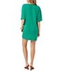 Color:Agave - Image 2 - Country Club Silk Crepe Satin V-Neck Elbow Dolman Sleeve Shift Dress