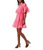 Trina Turk Ferry Sheer Burnout Round Neck Short Ruffle Sleeve Tiered Hem Blouson Dress, Color:Papillon Pink - Image 3