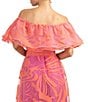 Color:Coral/Hyacinth - Image 4 - Floral Print Burnout Elastic Off-the-Shoulder Neck Tiered Ruffled Maxi Dress