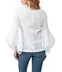 Color:White - Image 2 - Fontainebleau Sateen Crew Neck Handkerchief Bell Sleeve Blouse