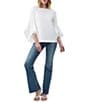 Color:White - Image 3 - Fontainebleau Sateen Crew Neck Handkerchief Bell Sleeve Blouse