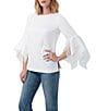 Color:White - Image 4 - Fontainebleau Sateen Crew Neck Handkerchief Bell Sleeve Blouse