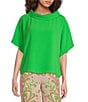 Trina Turk Honeysuckle Folded Boat Neck Short Dolman Sleeve Top, Color:Grass Court Green - Image 1