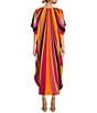 Color:Multi - Image 2 - Jalani Boat Neck Stripe Print Maxi Caftan Dress