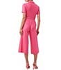 Color:Pink Paradise - Image 2 - Jannise 2 Twill Point Collar V-Neck Short Sleeve Zip Front Wide Leg Belted Cropped Jumpsuit