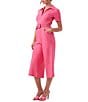 Color:Pink Paradise - Image 3 - Jannise 2 Twill Point Collar V-Neck Short Sleeve Zip Front Wide Leg Belted Cropped Jumpsuit