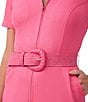 Color:Pink Paradise - Image 4 - Jannise 2 Twill Point Collar V-Neck Short Sleeve Zip Front Wide Leg Belted Cropped Jumpsuit