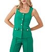 Color:Agave - Image 1 - Juliette Stretch Woven Square Neck Sleeveless Button Front Top