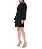 Color:Black - Image 3 - Kanai Silky Satin-Back Crepe Woven Crossover Neck Long Sleeve Shift Dress