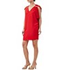 Color:Reina Red - Image 3 - Kanpeki Silky Satin-Back Crepe V-Neck Sleeveless Hardware Detail Shift Dress