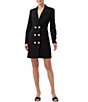 Color:Black - Image 1 - Katana 3 Notch Lapel Collar Long Sleeve Button-Front Flap Pocket Sheath Blazer Dress