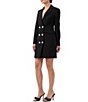 Color:Black - Image 3 - Katana 3 Notch Lapel Collar Long Sleeve Button-Front Flap Pocket Sheath Blazer Dress
