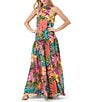 Color:Multi - Image 1 - Kissimmee Crinkle Chiffon Floral Print Halter Neck Sleeveless Drop Waist Tiered A-Line Dress