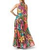 Color:Multi - Image 2 - Kissimmee Crinkle Chiffon Floral Print Halter Neck Sleeveless Drop Waist Tiered A-Line Dress