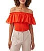 Color:Reef Red - Image 1 - Lakeland Off-the-Shoulder Wide Ruffle Top