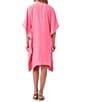 Color:Papillon Pink - Image 2 - Landmark Silky Satin-Back Crepe Split V-Neck Short Dolman Sleeve Caftan Dress