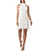 Color:Whitewash - Image 1 - Liviah 3D Applique Floral Lace Halter Neck Sleeveless Sheath Dress