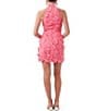 Color:Pink Paradise - Image 2 - Liviah 3D Applique Floral Lace Halter Neck Sleeveless Sheath Dress