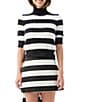 Trina Turk Mali Fuzzy Stripe Mock Neck Elbow Sleeve Sweater, Color:Black/White - Image 1