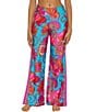 Color:Multi - Image 1 - Meilani Floral Border Print Side Slit High Waist Pull-On Swim Cover-Up Pant