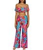 Color:Multi - Image 3 - Meilani Floral Border Print Side Slit High Waist Pull-On Swim Cover-Up Pant