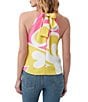 Color:Multi - Image 2 - Mika Georgette Palm Bay Floral Print Halter Neck Sleeveless Tie Front Top