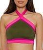 Trina Turk Monaco Color Block High Neck Cross Front Swim Top, Color:Multi - Image 4