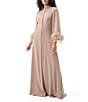 Trina Turk Montmarte Georgette Mock Neck Long Feather Sleeve Front Button Dress, Color:Boudoir Beige - Image 1