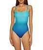 Color:Moon - Image 1 - Moon Opal Ombre Print Scoop Neck One Piece Swimsuit