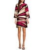 Trina Turk Nallia Satin Georgette Wynwood Wave Print Round Neck 3/4 Flare Sleeve Dress, Color:Fairy Fuchsia - Image 1