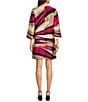 Trina Turk Nallia Satin Georgette Wynwood Wave Print Round Neck 3/4 Flare Sleeve Dress, Color:Fairy Fuchsia - Image 2