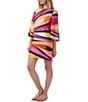 Color:Multi - Image 3 - Nallia Satin Georgette Wynwood Waves Abstract Print Wide 3/4 Sleeve Shift Dress