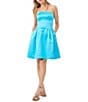 Color:Gulfstream - Image 1 - Nautilus Satin Strapless Pleated Side Pocket Fit And Fare Dress