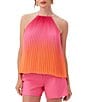 Color:Multi - Image 1 - Nayarit Pleated Sunset Ombre Print Gold Chain Halter Neck Sleeveless Top