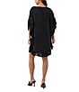 Trina Turk Neena Georgette Boat Neck Short Dolman Sleeve Fringe Caftan Mini Dress, Color:Black - Image 2