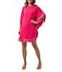 Trina Turk Neena Georgette Boat Neck Short Dolman Sleeve Fringe Caftan Mini Dress, Color:Forrest Rose - Image 1