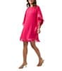 Trina Turk Neena Georgette Boat Neck Short Dolman Sleeve Fringe Caftan Mini Dress, Color:Forrest Rose - Image 3