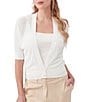 Color:White - Image 1 - Nola Knit V-Neck Elbow Sleeve Button Front Cardigan