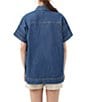 Trina Turk Opponent Denim Point Collar Short Sleeve Button Front Boxy Top, Color:Indigo - Image 2