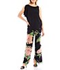 Color:Multi Black - Image 3 - Parsley Floating Chrysanthemum Floral Print Wide Leg Pull-On Coordinating Pants