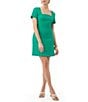 Color:Agave - Image 3 - Pearl Stretch Woven Textured Square Neck Short Sleeve Princess Seam Dress