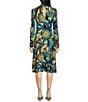 Color:Tribeca Teal Multi - Image 2 - Pierce Stretch Knit Mod Abstract Floral Print Mock Neck Long Sleeve Midi Sheath Dress