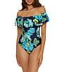 Color:Multi - Image 1 - Pirouette Floral Off-The-Shoulder Ruffle One Piece Swimsuit