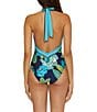 Color:Multi - Image 2 - Pirouette Floral Plunge Halter One Piece Swimsuit